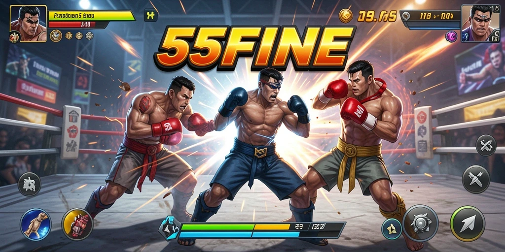 Screenshot menunjukkan pertarungan seru antar karakter di 55FIVE.