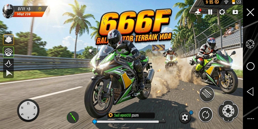 Tangkapan layar utama dari gameplay balapan motor yang seru di 666F.