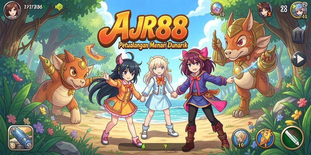 Tampilan layar utama AJR88 yang penuh aksi seru dan karakter anime.