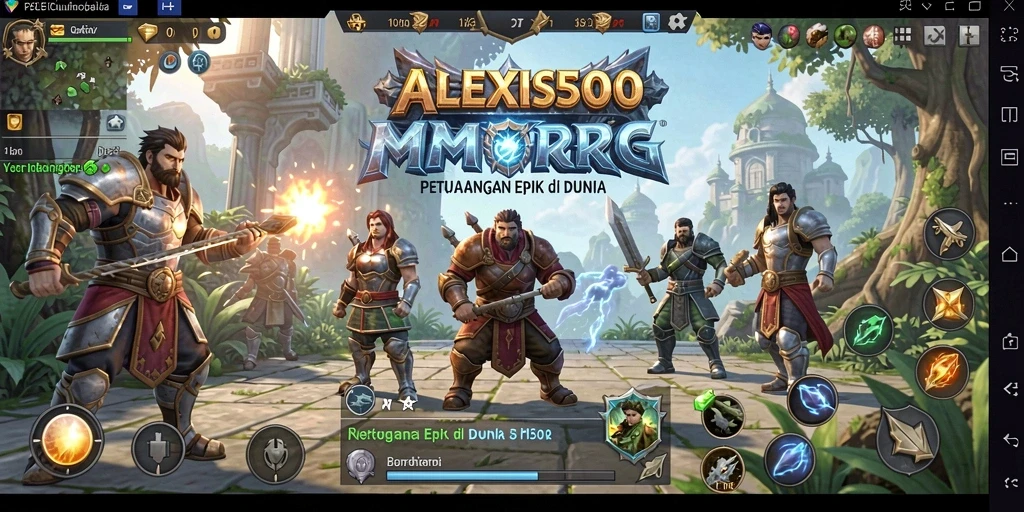 Tampilan seru aksi gameplay ALEXIS500 dengan karakter petualang
