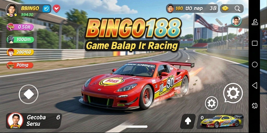 Screenshot gameplay BINGO188 menampilkan balapan yang intens dan grafis yang menawan.