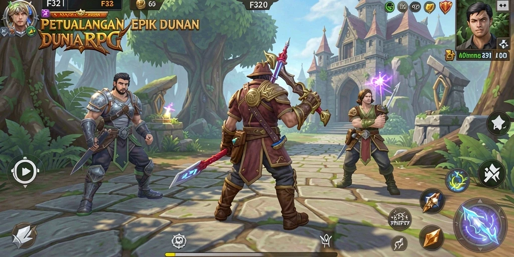 Tangkapan layar F32 menampilkan aksi epik dalam pertarungan RPG.