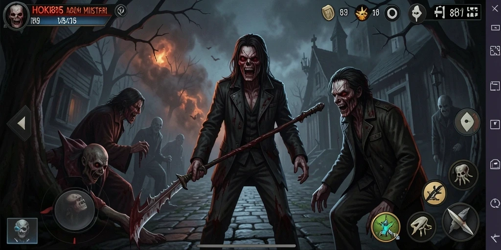Screenshot dari gameplay HOKI8815 yang menampilkan suasana menyeramkan.