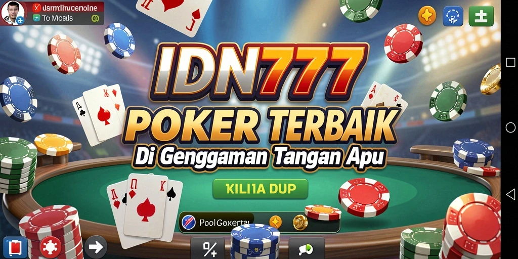 Screenshot utama IDN777 menunjukkan aksi seru dalam permainan Poker dengan grafis yang menawan.
