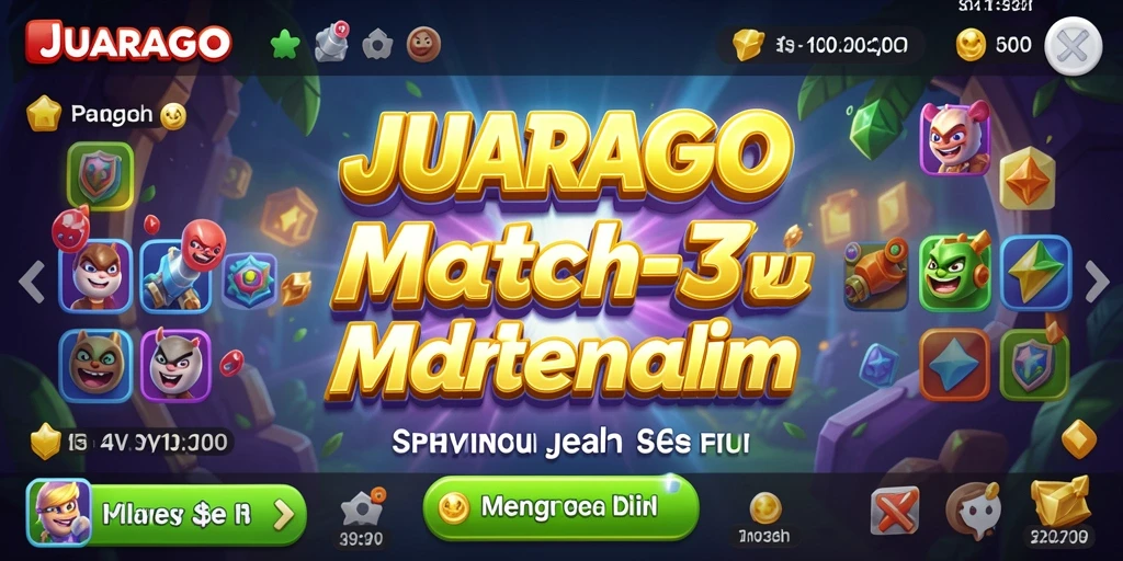 Screenshot JUARAGO menampilkan gameplay penuh warna dalam tantangan Match-3.