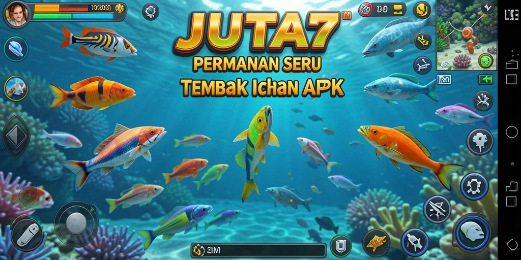 Tampilan gameplay JUTA7 dengan aksi menembak ikan yang seru.