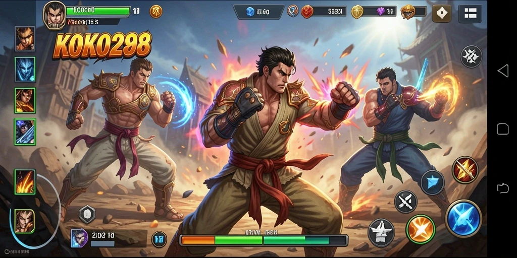 Screenshot gameplay KOKO288 menampilkan pertarungan yang intens dan grafis yang kaya.
