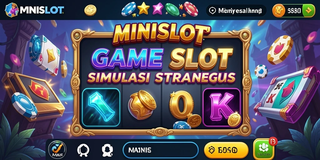 Screenshot gameplay <strong>MINISLOT</strong> yang menampilkan mesin slot berwarna-warni.