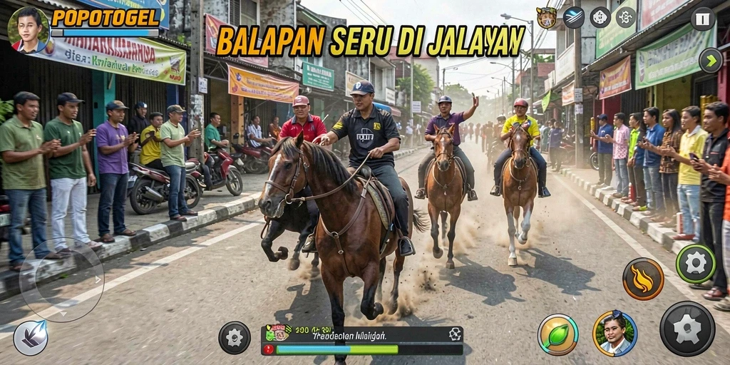 Screenshot gameplay POPOTOGEL menampilkan balapan seru dan mobil keren.