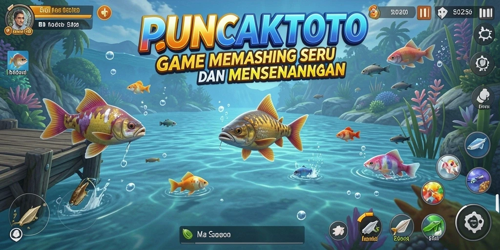 Gameplay seru PUNCAKTOTO saat menangkap ikan di sungai.