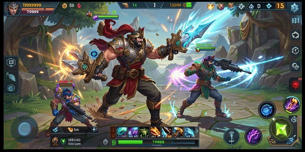 Tangkapan layar gameplay T9999 menampilkan aksi pertempuran seru.