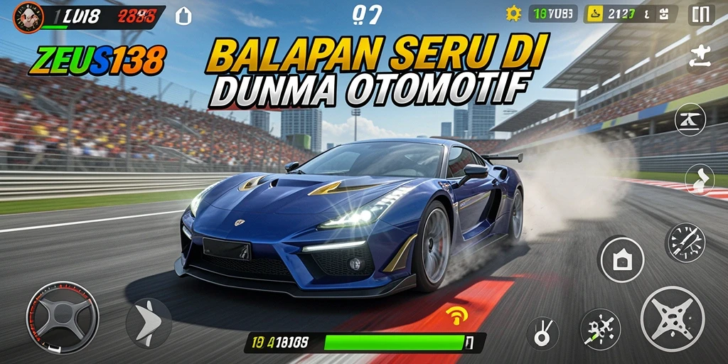 Screenshot gameplay balapan seru dalam ZEUS138 yang menampilkan mobil melaju kencang.